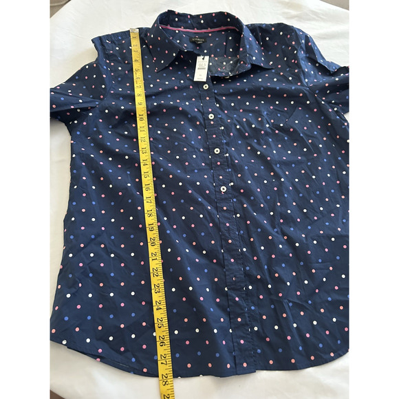 Talbots Polka Dot Collared Button Blouse Womens Size XL Blue Classic Preppy NWT - Picture 6 of 7